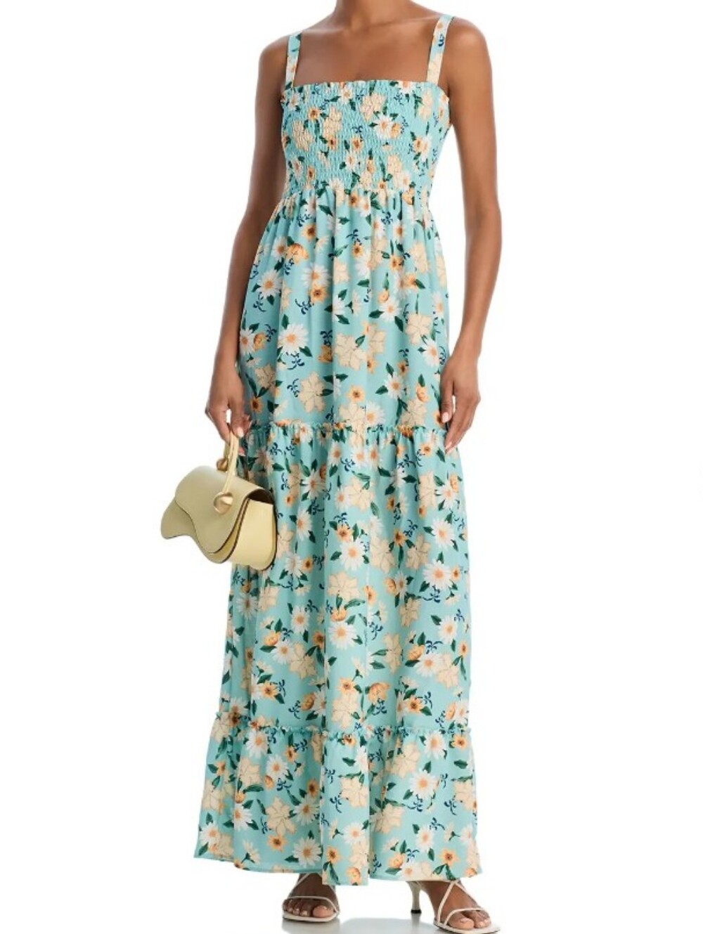 Agua Bendita Aqua Lucery Floral Smocked Maxi Dress